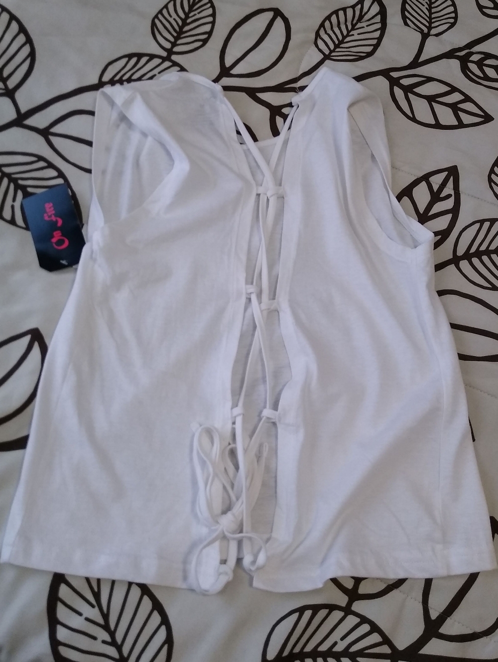 Women’s White Lace-Up Back Tank Top - Picture 2 of 5